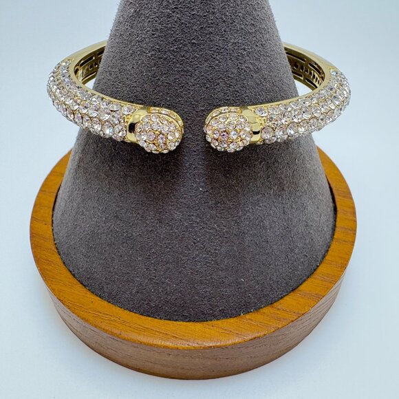 VTG Silver Tone Cubic Zirconia Open Cuff Bangle Bracelet Size 7.5" Fit - Picture 1 of 11